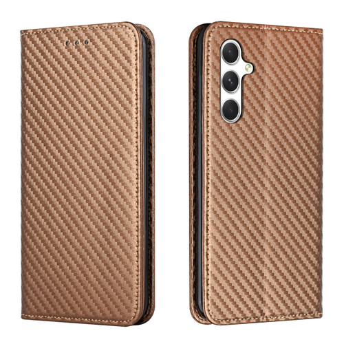 Samsung Galaxy A16 5G Carbon Fiber Texture Magnetic Flip Leather Phone Case - Brown