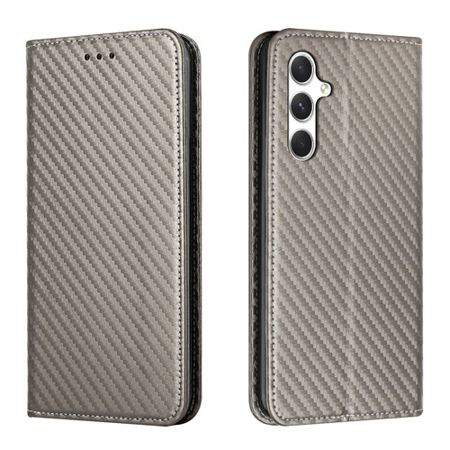 Samsung Galaxy A16 5G Carbon Fiber Texture Magnetic Flip Leather Phone Case - Grey