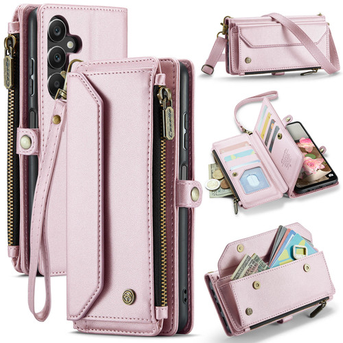 Samsung Galaxy A16 5G CaseMe C36 Card Slots Zipper Wallet RFID Anti-theft Leather Phone Case - Pink