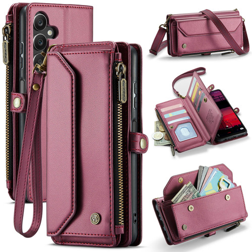 Samsung Galaxy A16 5G CaseMe C36 Card Slots Zipper Wallet RFID Anti-theft Leather Phone Case - Red