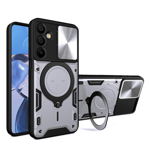 Samsung Galaxy A16 5G CD Texture Sliding Camshield Magnetic Holder Phone Case - Silver