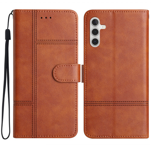 Samsung Galaxy A16 5G Cowhide Texture Stitching Leather Phone Case - Brown