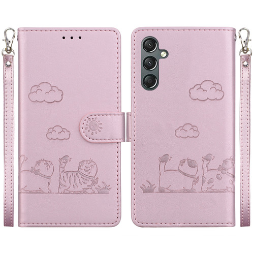 Samsung Galaxy A16 5G Cute Cats RFID Leather Phone Case - Rose Gold