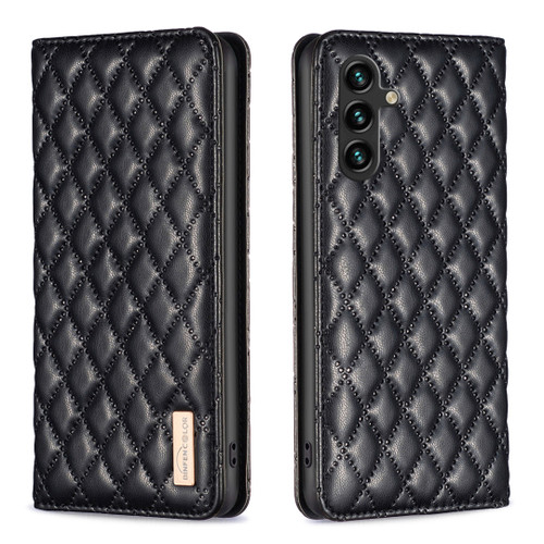 Samsung Galaxy A16 5G Diamond Lattice Magnetic Leather Flip Phone Case - Black