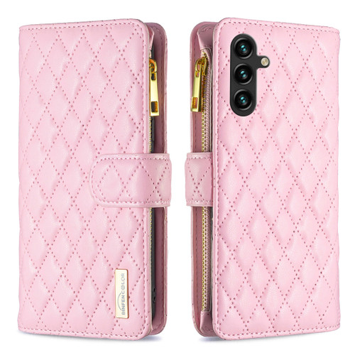 Samsung Galaxy A16 5G Diamond Lattice Zipper Wallet Leather Flip Phone Case - Pink
