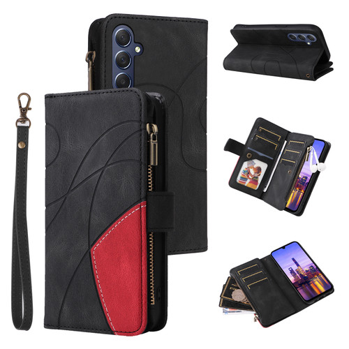 Samsung Galaxy A16 5G Dual-color 9 Card Slots Zipper Wallet Leather Phone Case - Black Samsung Galaxy A16 5G Dual-color 9 Card Slots Zipper Wallet Leather Phone Case - Black