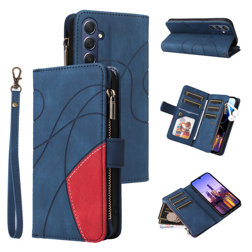 Samsung Galaxy A16 5G Dual-color 9 Card Slots Zipper Wallet Leather Phone Case - Blue