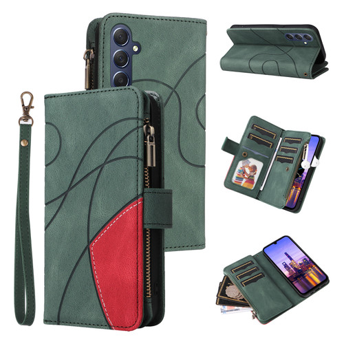 Samsung Galaxy A16 5G Dual-color 9 Card Slots Zipper Wallet Leather Phone Case - Green