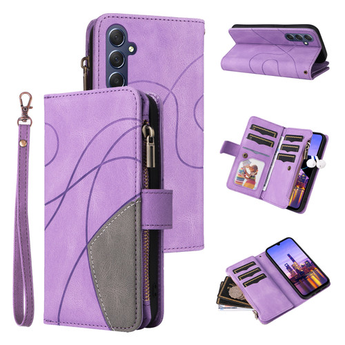 Samsung Galaxy A16 5G Dual-color 9 Card Slots Zipper Wallet Leather Phone Case - Purple