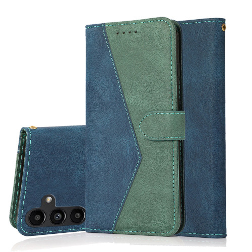 Samsung Galaxy A16 5G Dual-color Stitching Leather Phone Case - Blue Green