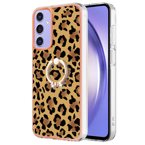 Samsung Galaxy A16 5G Electroplating Dual-side IMD Phone Case with Ring Holder - Leopard Print