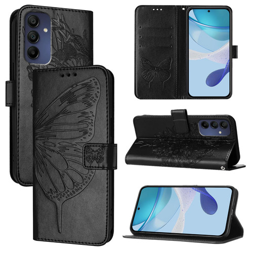 Samsung Galaxy A16 5G Embossed Butterfly Leather Phone Case - Black