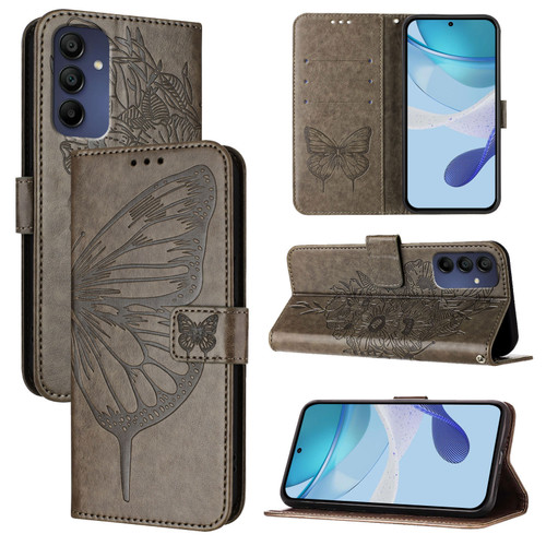 Samsung Galaxy A16 5G Embossed Butterfly Leather Phone Case - Grey