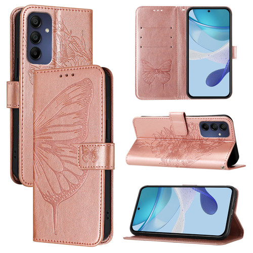 Samsung Galaxy A16 5G Embossed Butterfly Leather Phone Case - Rose Gold