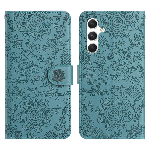 Samsung Galaxy A16 5G Floral Embossed Pattern Leather Phone Case - Dark Green