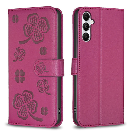 Samsung Galaxy A16 5G Four-leaf Embossed Leather Phone Case - Rose Red