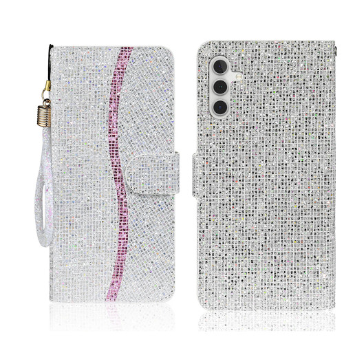 Samsung Galaxy A16 5G Glitter Powder Filp Leather Phone Case - Silver