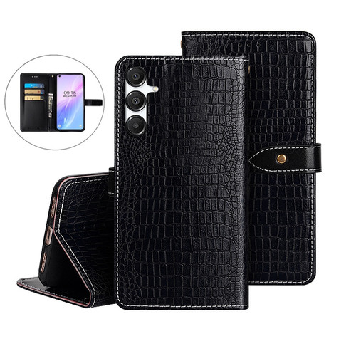 Samsung Galaxy A16 5G idewei Crocodile Texture Leather Phone Case - Black