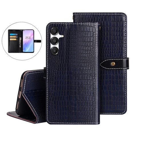 Samsung Galaxy A16 5G idewei Crocodile Texture Leather Phone Case - Dark Blue