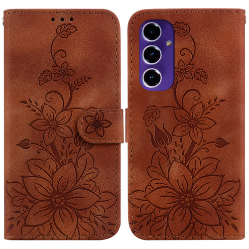 Samsung Galaxy A16 5G Lily Embossed Leather Phone Case - Brown