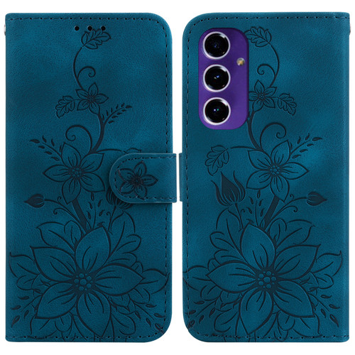 Samsung Galaxy A16 5G Lily Embossed Leather Phone Case - Dark Blue