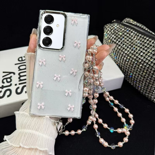 Samsung Galaxy A16 5G Little Fresh Bow Neck Chain TPU Phone Case - Pink