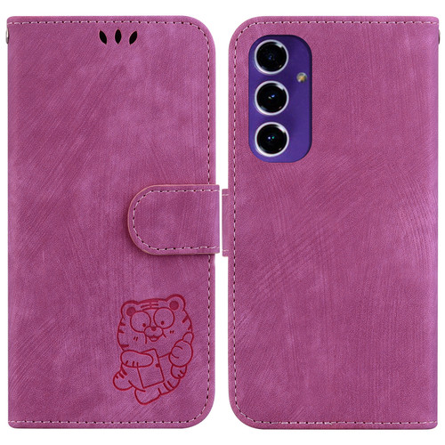 Samsung Galaxy A16 5G Little Tiger Embossed Leather Phone Case - Rose Red
