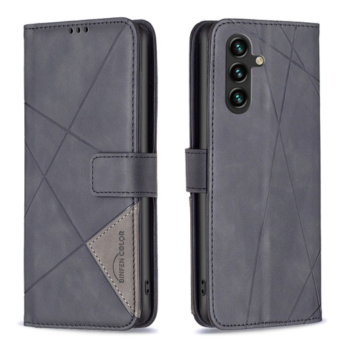 Samsung Galaxy A16 5G Magnetic Buckle Rhombus Texture Leather Phone Case - Black