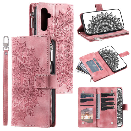 Samsung Galaxy A16 5G Multi-Card Totem Zipper Leather Phone Case - Pink