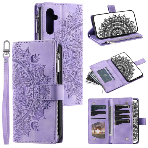 Samsung Galaxy A16 5G Multi-Card Totem Zipper Leather Phone Case - Purple