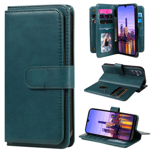 Samsung Galaxy A16 5G Multi-Function Wallet 10 Card Slots Leather Phone Case - Dark Green
