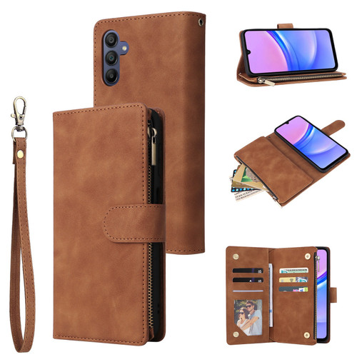 Samsung Galaxy A16 5G Multifunctional Frosted Zipper Wallet Leather Phone Case - Brown
