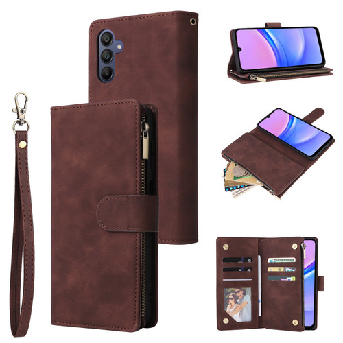 Samsung Galaxy A16 5G Multifunctional Frosted Zipper Wallet Leather Phone Case - Coffee
