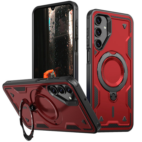 Samsung Galaxy A16 5G PC Hybrid TPU Armor MagSafe Ring Holder Phone Case - Red