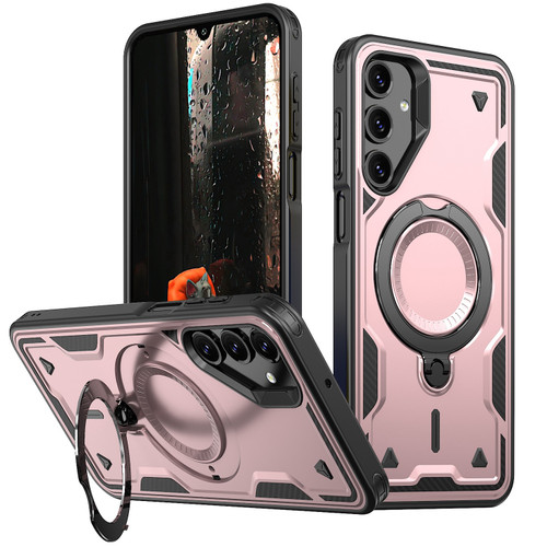 Samsung Galaxy A16 5G PC Hybrid TPU Armor MagSafe Ring Holder Phone Case - Rose Gold