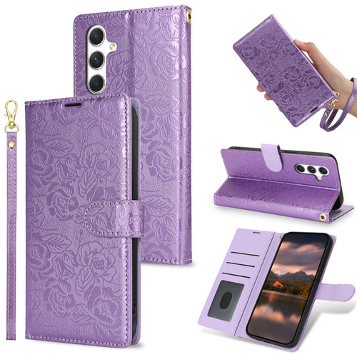 Samsung Galaxy A16 5G Peony Flowers Imprint Leather Phone Case - Purple
