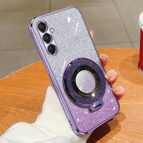 Samsung Galaxy A16 5G Plated Gradient Glitter Round Holder TPU Phone Case - Purple