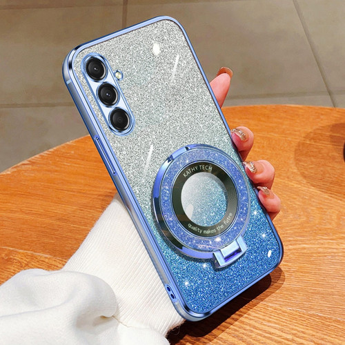Samsung Galaxy A16 5G Plated Gradient Glitter Round Holder TPU Phone Case - Sierra Blue