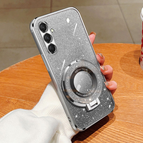 Samsung Galaxy A16 5G Plated Gradient Glitter Round Holder TPU Phone Case - Silver
