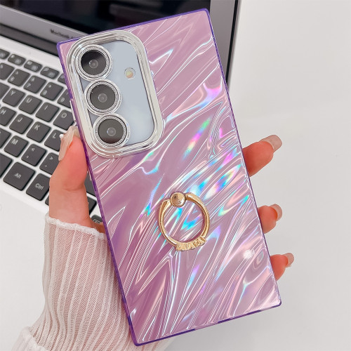 Samsung Galaxy A16 5G Plating Glitter Texture Ring Holder TPU Phone Case with Lens Film - Purple Water Ripples