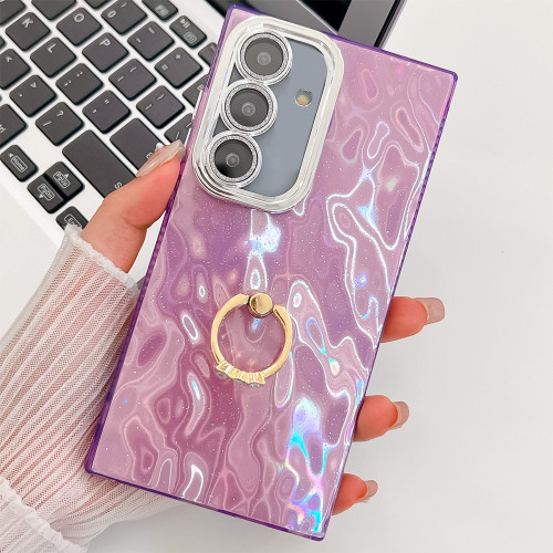 Samsung Galaxy A16 5G Plating Glitter Texture Ring Holder TPU Phone Case with Lens Film - Purple Wrinkles