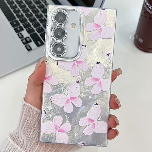 Samsung Galaxy A16 5G Plating Texture Butterfly TPU Phone Case with Glitter Lens Film - Pink Butterflies HU5