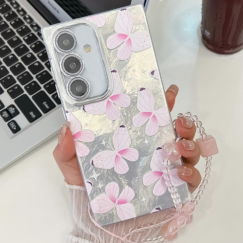 Samsung Galaxy A16 5G Plating Texture Butterfly Wristband TPU Phone Case with Glitter Lens Film - Pink Butterflies HU5