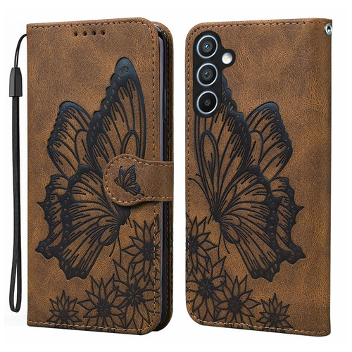 Samsung Galaxy A16 5G Retro Skin Feel Butterflies Embossing Horizontal Flip Leather Phone Case - Brown