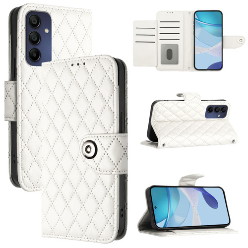 Samsung Galaxy A16 5G Rhombic Texture Flip Leather Phone Case with Lanyard - White
