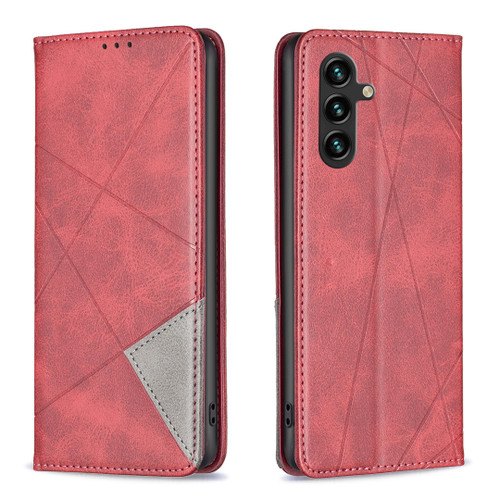 Samsung Galaxy A16 5G Rhombus Texture Magnetic Leather Phone Case - Red