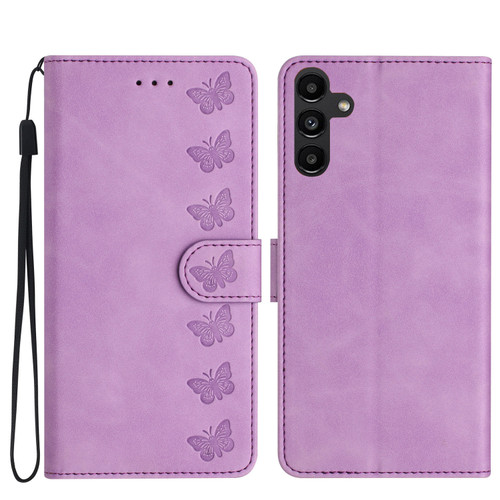 Samsung Galaxy A16 5G Seven Butterflies Embossed Leather Phone Case - Purple
