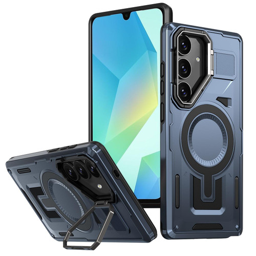 Samsung Galaxy A16 5G Shield Hollow Frame Holder MagSafe Phone Case - Navy Blue