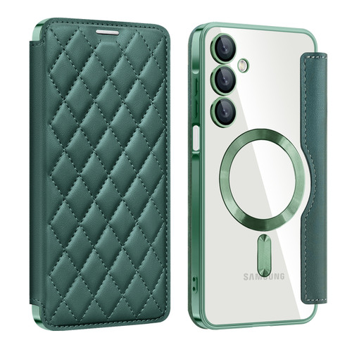 Samsung Galaxy A16 5G Shield MagSafe RFID Anti-theft Rhombus Leather Phone Case - Green