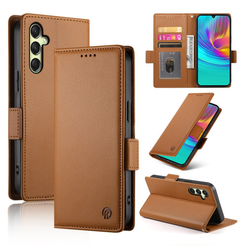 Samsung Galaxy A16 5G Side Buckle Magnetic Frosted Leather Phone Case - Brown